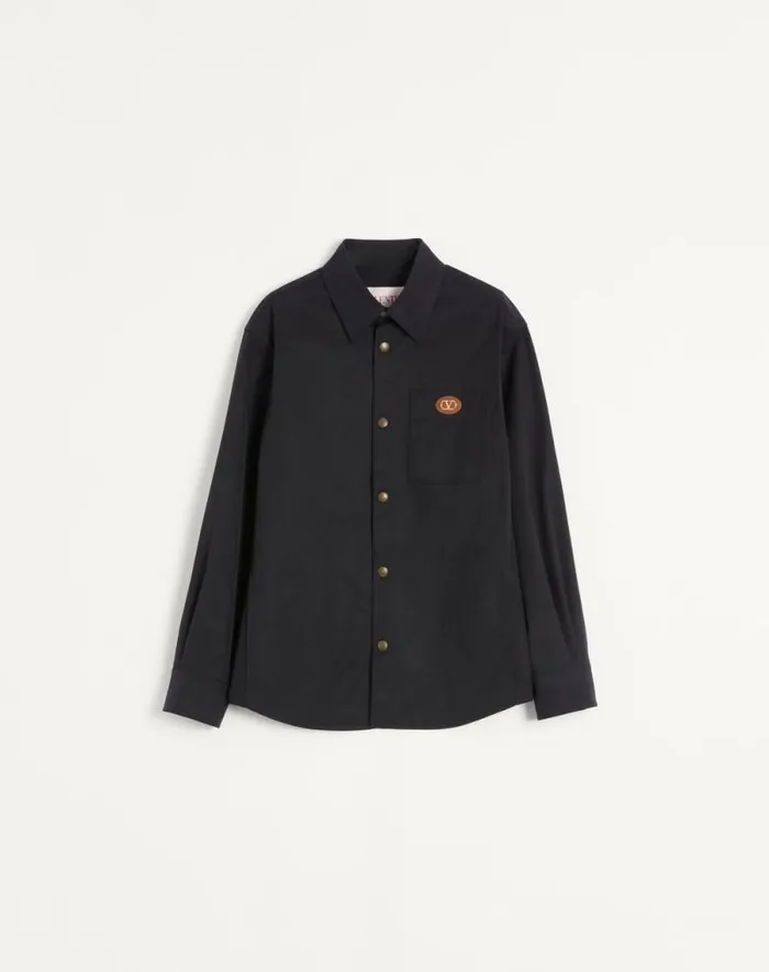 Valentino Outerwear Man Nylon Shirt Jacket With Rubberized V Detail For Man In Navy Navy Valentino Outerwear Man Nylon Shirt Jacket With Rubberized V Detail For Man In Navy Navy