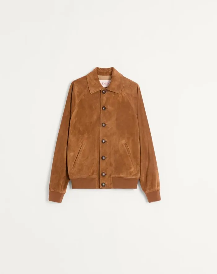 Valentino Outerwear Man Suede Jacket For Man In Tan Tan