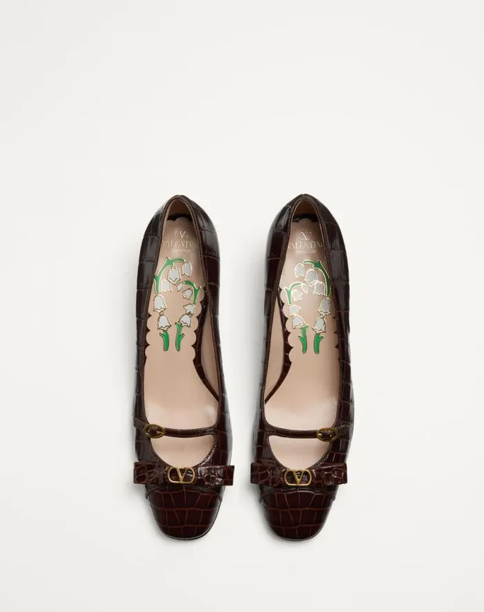 Valentino Pumps Woman Bowow Dcollet In Printed Calfskin 45mm For Woman In Brown Brown Valentino Pumps Woman Bowow Dcollet In Printed Calfskin 45mm For Woman In Brown Brown
