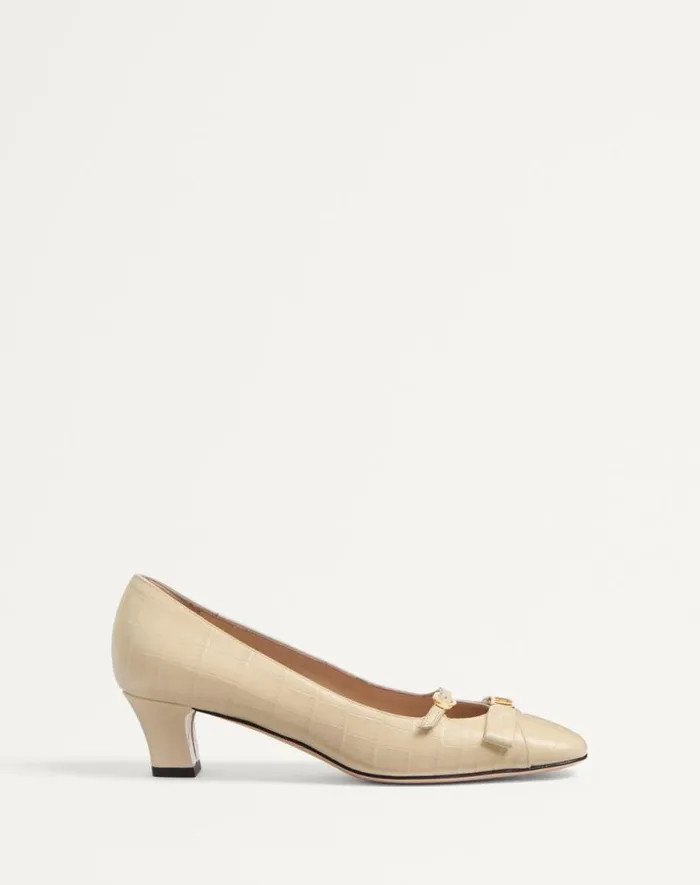 Valentino Pumps Woman Bowow Dcollet In Printed Calfskin 45mm For Woman In Ivory Ivory Valentino Pumps Woman Bowow Dcollet In Printed Calfskin 45mm For Woman In Ivory Ivory