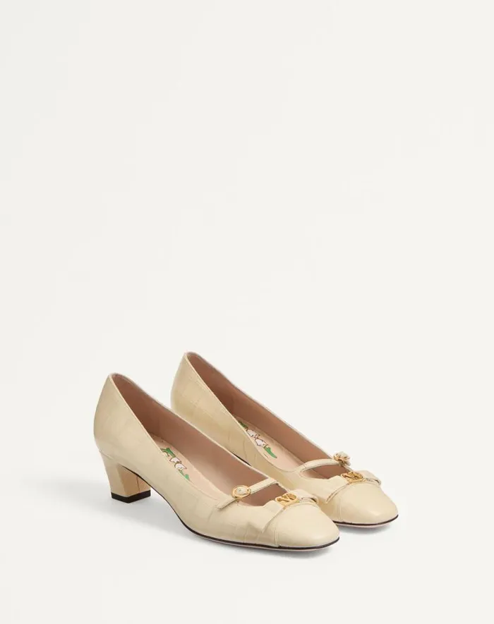 Valentino Pumps Woman Bowow Dcollet In Printed Calfskin 45mm For Woman In Ivory Ivory Valentino Pumps Woman Bowow Dcollet In Printed Calfskin 45mm For Woman In Ivory Ivory