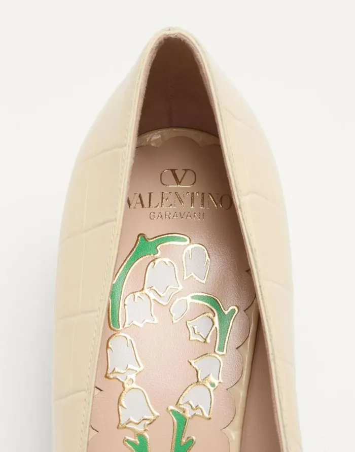 Valentino Pumps Woman Bowow Dcollet In Printed Calfskin 45mm For Woman In Ivory Ivory Valentino Pumps Woman Bowow Dcollet In Printed Calfskin 45mm For Woman In Ivory Ivory