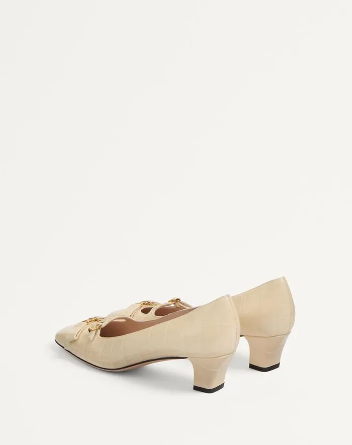 Valentino Pumps Woman Bowow Dcollet In Printed Calfskin 45mm For Woman In Ivory Ivory Valentino Pumps Woman Bowow Dcollet In Printed Calfskin 45mm For Woman In Ivory Ivory