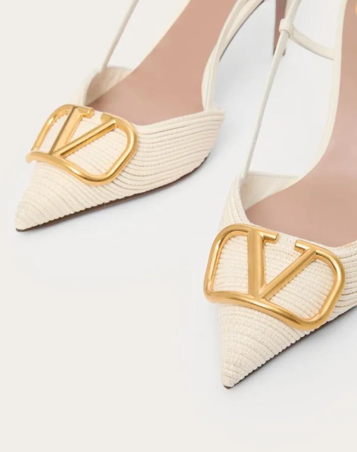 Valentino Pumps Woman Vlogo Signature Slingback Pumps In Nappa 40mm For Woman In Ivory Ivory