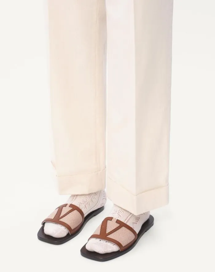 Valentino Sandals Man Viva Superstar Slide Sandal In Canvas Fabric And Nappa Leather For Man In Naturaltobacco Naturaltobacco Valentino Sandals Man Viva Superstar Slide Sandal In Canvas Fabric And Nappa Leather For Man In Naturaltobacco Naturaltobacco
