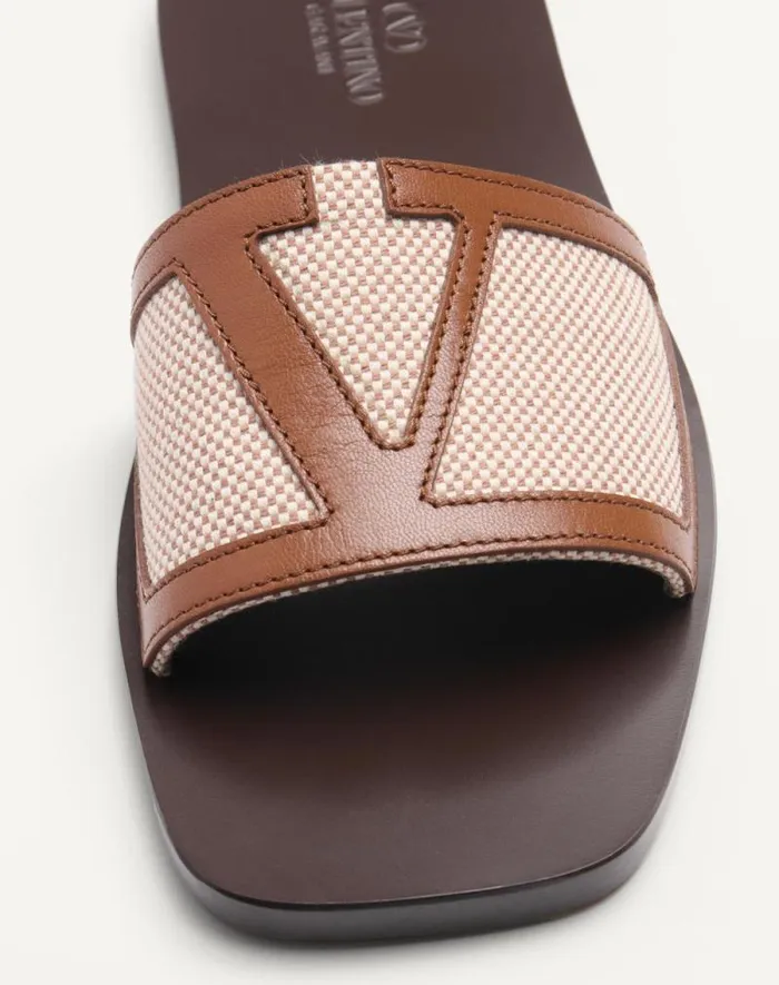 Valentino Sandals Man Viva Superstar Slide Sandal In Canvas Fabric And Nappa Leather For Man In Naturaltobacco Naturaltobacco Valentino Sandals Man Viva Superstar Slide Sandal In Canvas Fabric And Nappa Leather For Man In Naturaltobacco Naturaltobacco