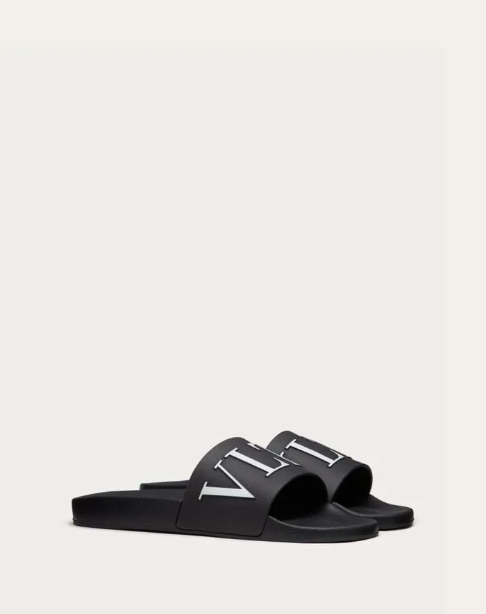 Valentino Sandals Man Vltn Rubber Slider Sandal For Man In Black Black Valentino Sandals Man Vltn Rubber Slider Sandal For Man In Black Black