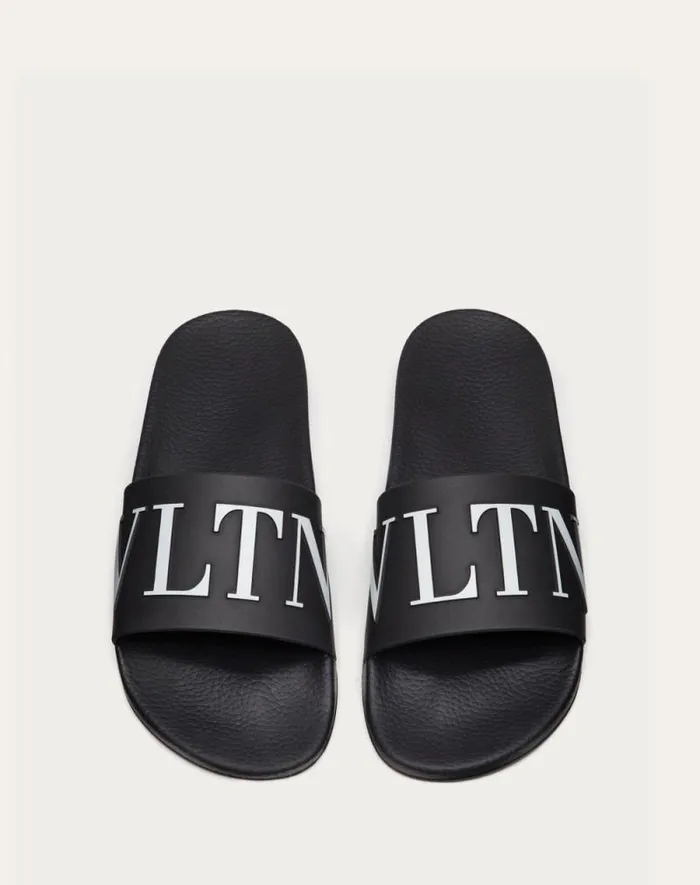 Valentino Sandals Man Vltn Rubber Slider Sandal For Man In Black Black Valentino Sandals Man Vltn Rubber Slider Sandal For Man In Black Black