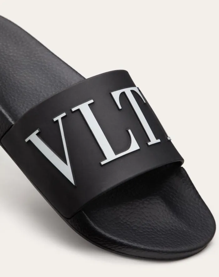 Valentino Sandals Man Vltn Rubber Slider Sandal For Man In Black Black Valentino Sandals Man Vltn Rubber Slider Sandal For Man In Black Black
