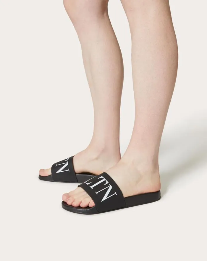 Valentino Sandals Man Vltn Rubber Slider Sandal For Man In Black Black Valentino Sandals Man Vltn Rubber Slider Sandal For Man In Black Black