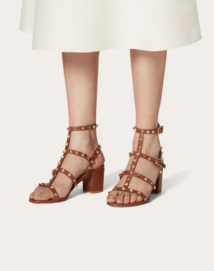 Valentino Sandals Woman Rockstud Calfskin Ankle Strap Sandal 60 Mm For Woman In Black Black
