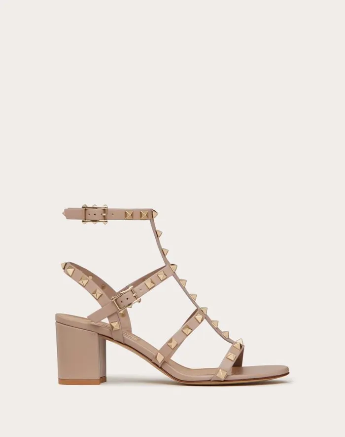 Valentino Sandals Woman Rockstud Calfskin Ankle Strap Sandal 60 Mm For Woman In Black Black