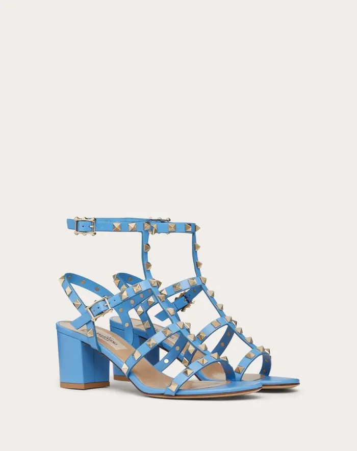 Valentino Sandals Woman Rockstud Calfskin Ankle Strap Sandal 60 Mm For Woman In Black Black