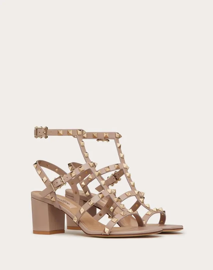 Valentino Sandals Woman Rockstud Calfskin Ankle Strap Sandal 60 Mm For Woman In Black Black