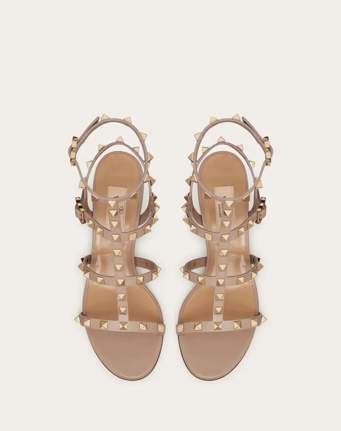 Valentino Sandals Woman Rockstud Calfskin Ankle Strap Sandal 60 Mm For Woman In Black Black