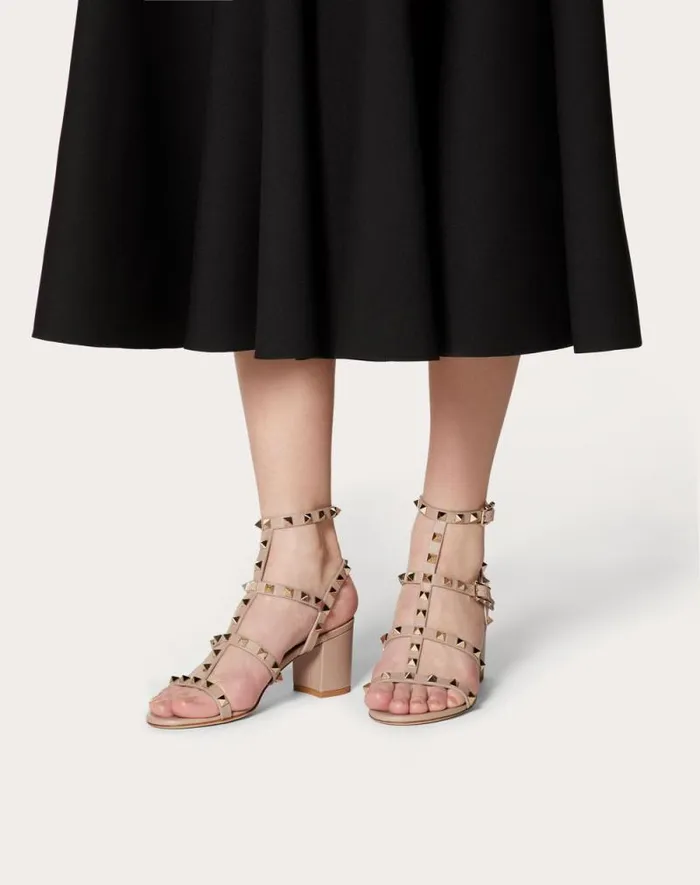 Valentino Sandals Woman Rockstud Calfskin Ankle Strap Sandal 60 Mm For Woman In Black Black