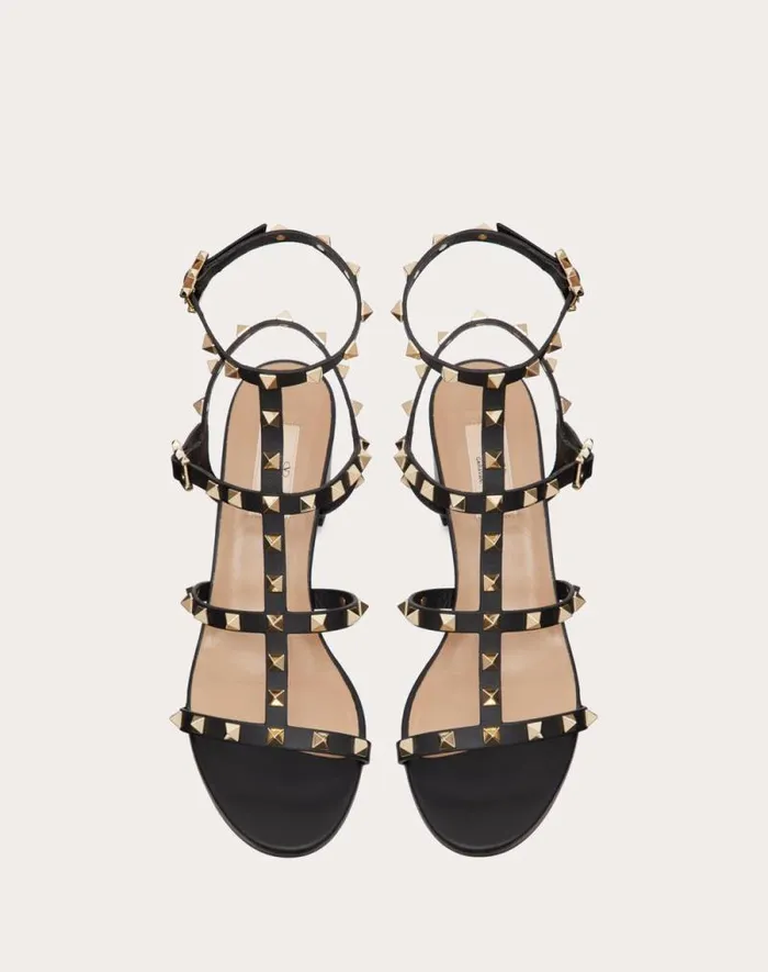 Valentino Sandals Woman Rockstud Calfskin Ankle Strap Sandal 60 Mm For Woman In Black Black