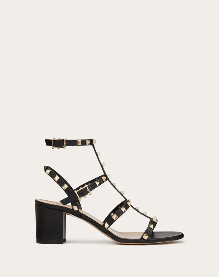 Valentino Sandals Woman Rockstud Calfskin Ankle Strap Sandal 60 Mm For Woman In Black Black