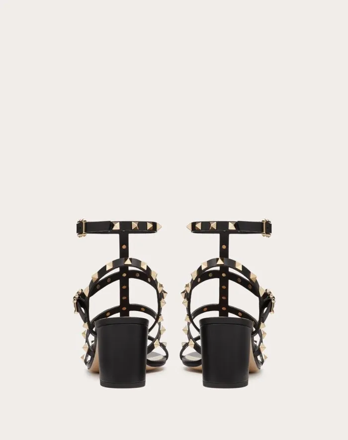 Valentino Sandals Woman Rockstud Calfskin Ankle Strap Sandal 60 Mm For Woman In Black Black