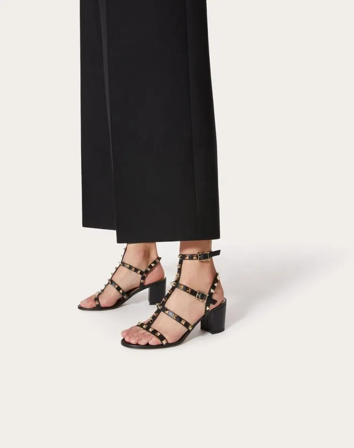 Valentino Sandals Woman Rockstud Calfskin Ankle Strap Sandal 60 Mm For Woman In Black Black