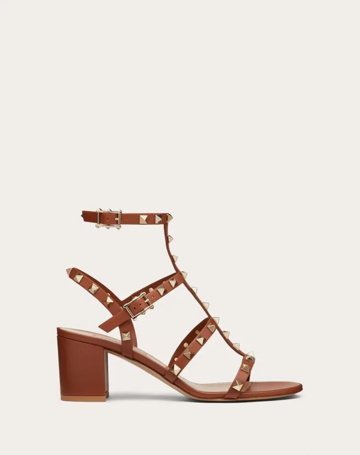 Valentino Sandals Woman Rockstud Calfskin Ankle Strap Sandal 60 Mm For Woman In Black Black