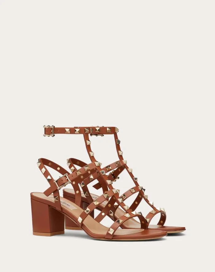 Valentino Sandals Woman Rockstud Calfskin Ankle Strap Sandal 60 Mm For Woman In Black Black