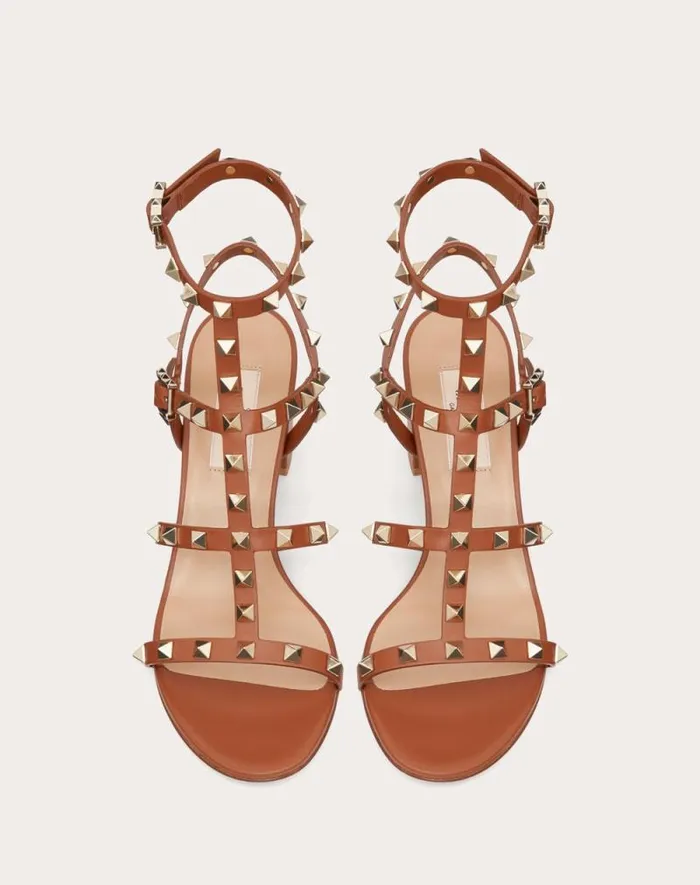Valentino Sandals Woman Rockstud Calfskin Ankle Strap Sandal 60 Mm For Woman In Black Black