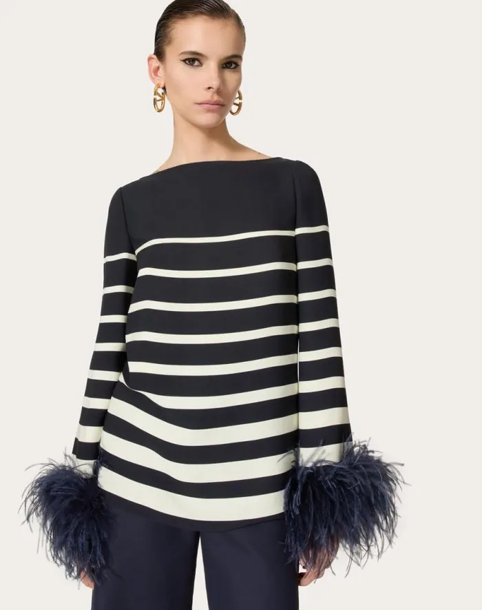 Valentino Shirts And Tops Woman Cady Valentino Roomview Top For Woman In Ivorynavy Ivorynavy Valentino Shirts And Tops Woman Cady Valentino Roomview Top For Woman In Ivorynavy Ivorynavy