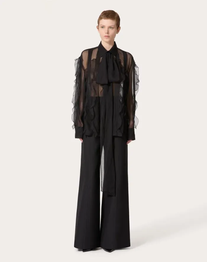 Valentino Shirts And Tops Woman Chiffon Blouse For Woman In Black Black