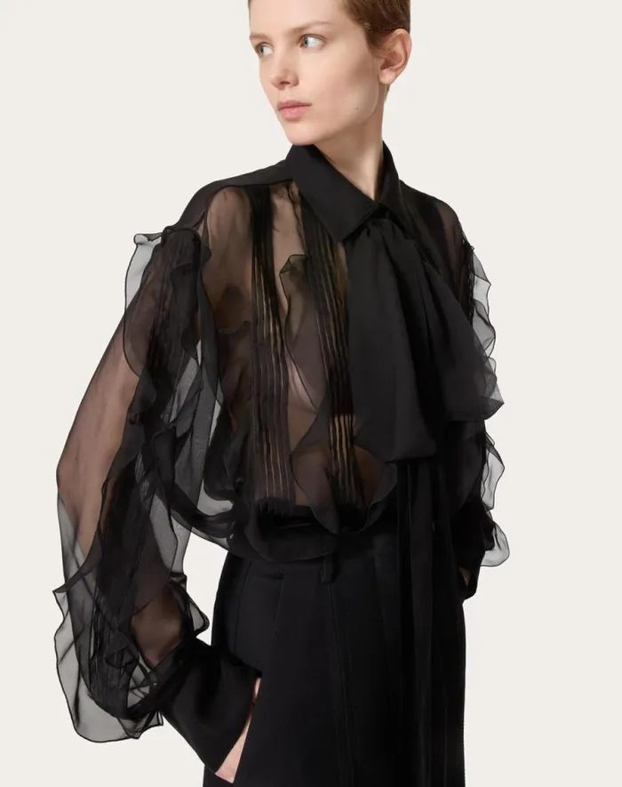 Valentino Shirts And Tops Woman Chiffon Blouse For Woman In Black Black