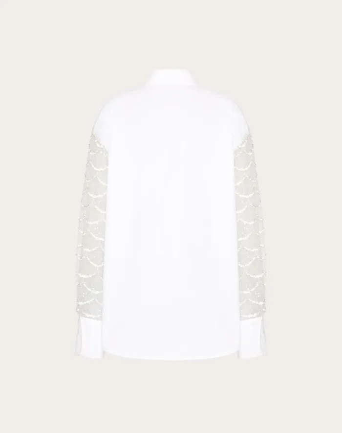 Valentino Shirts And Tops Woman Embroidered Tulle Illusione Shirt For Woman In Ivory Ivory