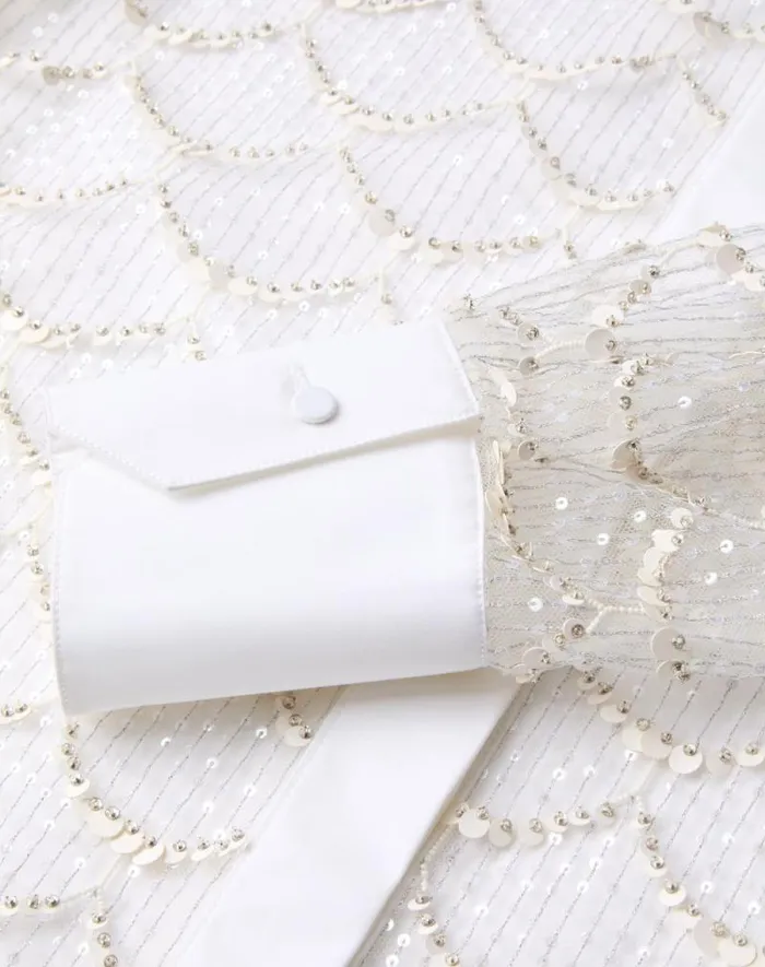 Valentino Shirts And Tops Woman Embroidered Tulle Illusione Shirt For Woman In Ivory Ivory