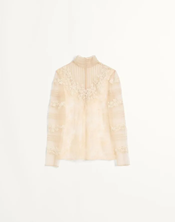 Valentino Shirts And Tops Woman Top In Dentelle With Roses Pattern For Woman In Ivory Ivory Valentino Shirts And Tops Woman Top In Dentelle With Roses Pattern For Woman In Ivory Ivory