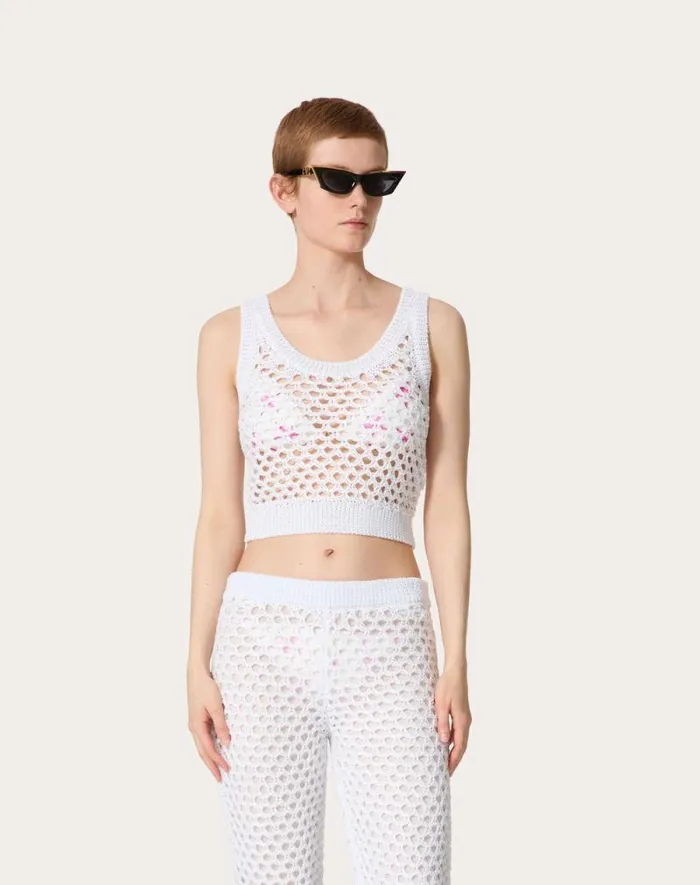 Valentino Shirts And Tops Woman Viscose Lurex And Sequin Top For Woman In White White Valentino Shirts And Tops Woman Viscose Lurex And Sequin Top For Woman In White White