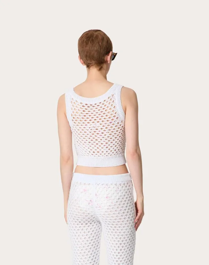 Valentino Shirts And Tops Woman Viscose Lurex And Sequin Top For Woman In White White Valentino Shirts And Tops Woman Viscose Lurex And Sequin Top For Woman In White White