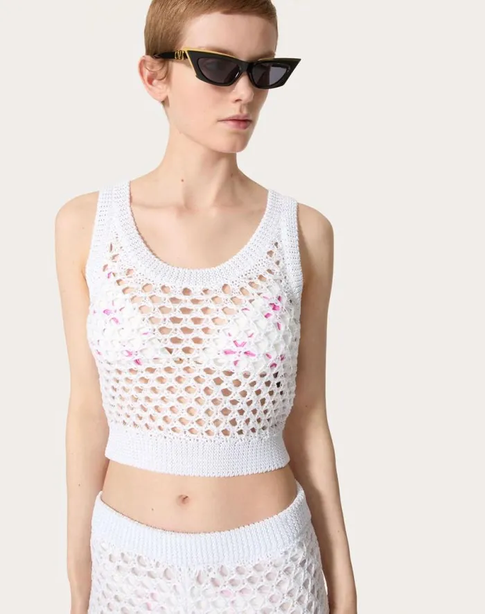 Valentino Shirts And Tops Woman Viscose Lurex And Sequin Top For Woman In White White Valentino Shirts And Tops Woman Viscose Lurex And Sequin Top For Woman In White White