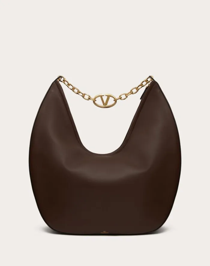 Valentino Shoulder Bags Woman Maxi Vlogo Moon Nappa Leather Hobo Bag With Chain For Woman In Cocoa Cocoa Valentino Shoulder Bags Woman Maxi Vlogo Moon Nappa Leather Hobo Bag With Chain For Woman In Cocoa Cocoa