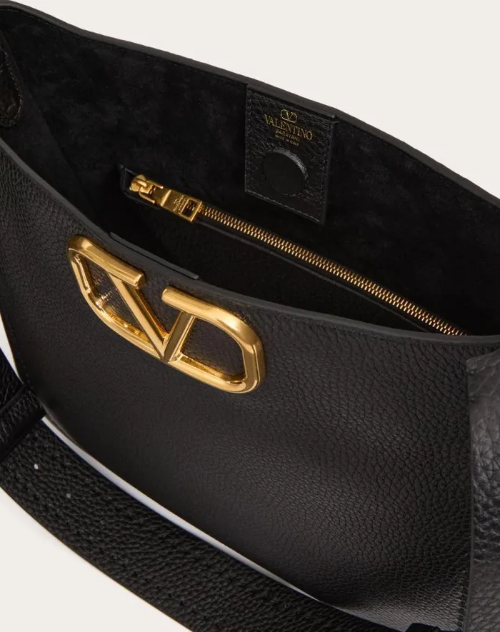 Valentino Shoulder Bags Woman Valentino Garavani Alltime Hobo Bag In Grainy Calfskin For Woman In Black Black