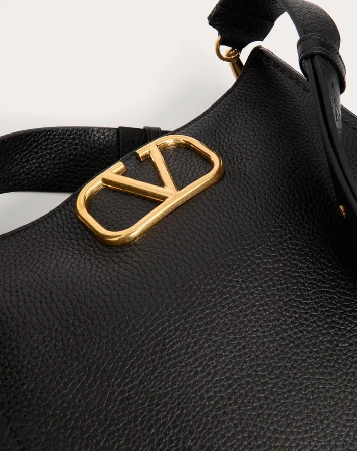Valentino Shoulder Bags Woman Valentino Garavani Alltime Hobo Bag In Grainy Calfskin For Woman In Black Black