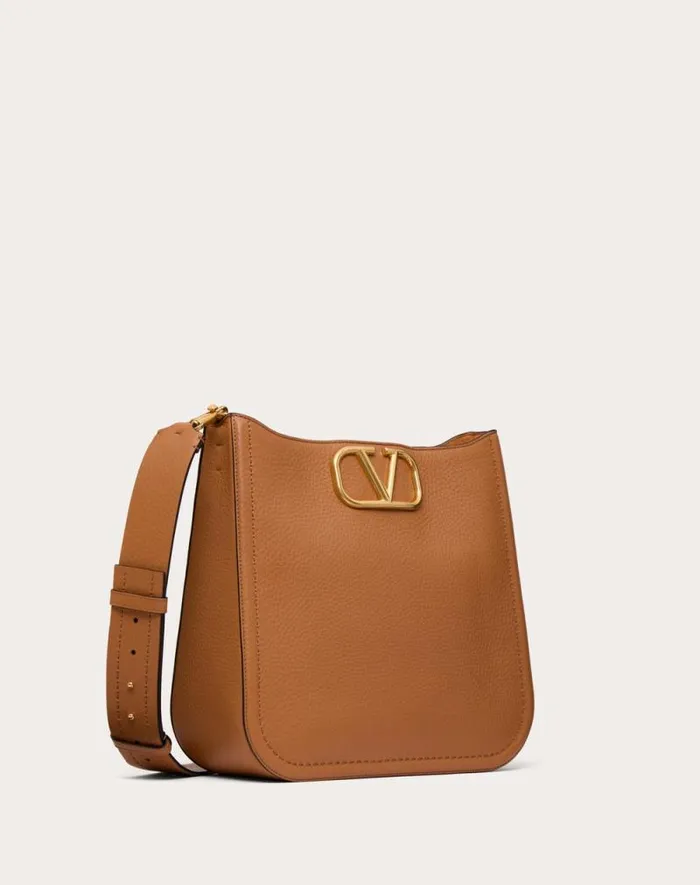 Valentino Shoulder Bags Woman Valentino Garavani Alltime Hobo Bag In Grainy Calfskin For Woman In Black Black