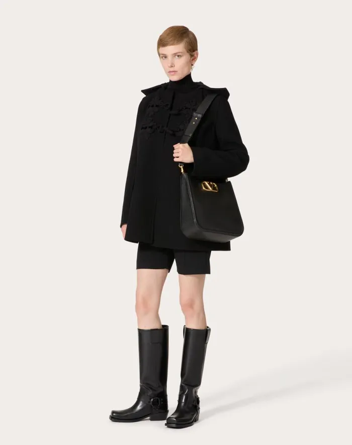 Valentino Shoulder Bags Woman Valentino Garavani Alltime Hobo Bag In Grainy Calfskin For Woman In Black Black