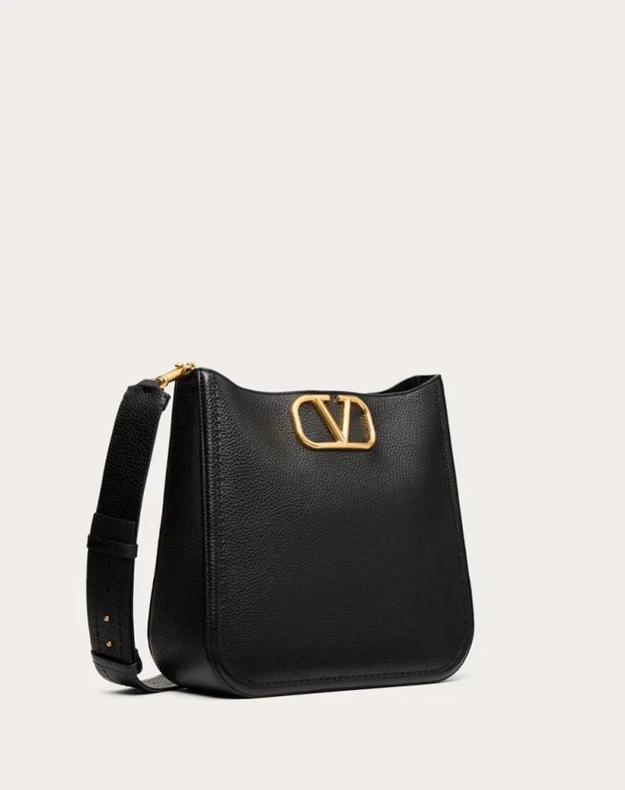 Valentino Shoulder Bags Woman Valentino Garavani Alltime Hobo Bag In Grainy Calfskin For Woman In Black Black