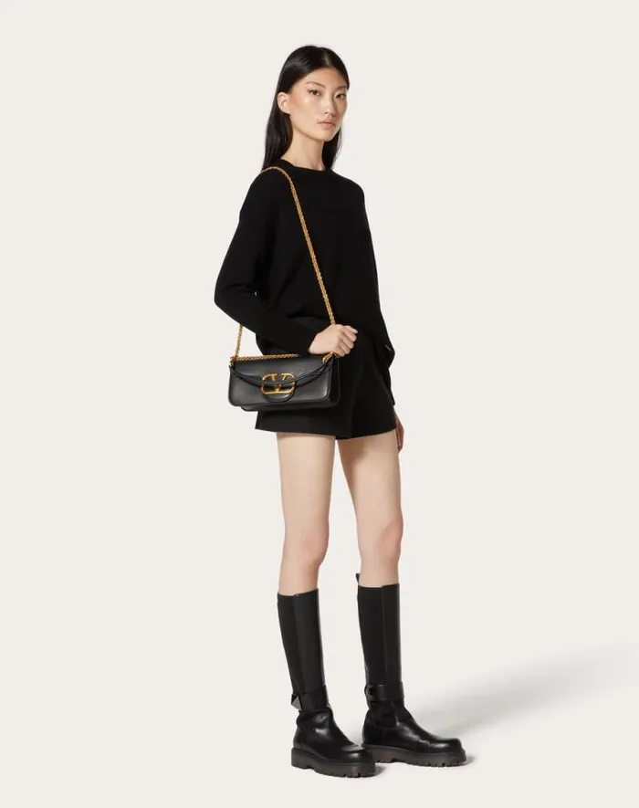 Valentino Shoulder Bags Woman Valentino Garavani Loc Calfskin Shoulder Bag For Woman In Black Black