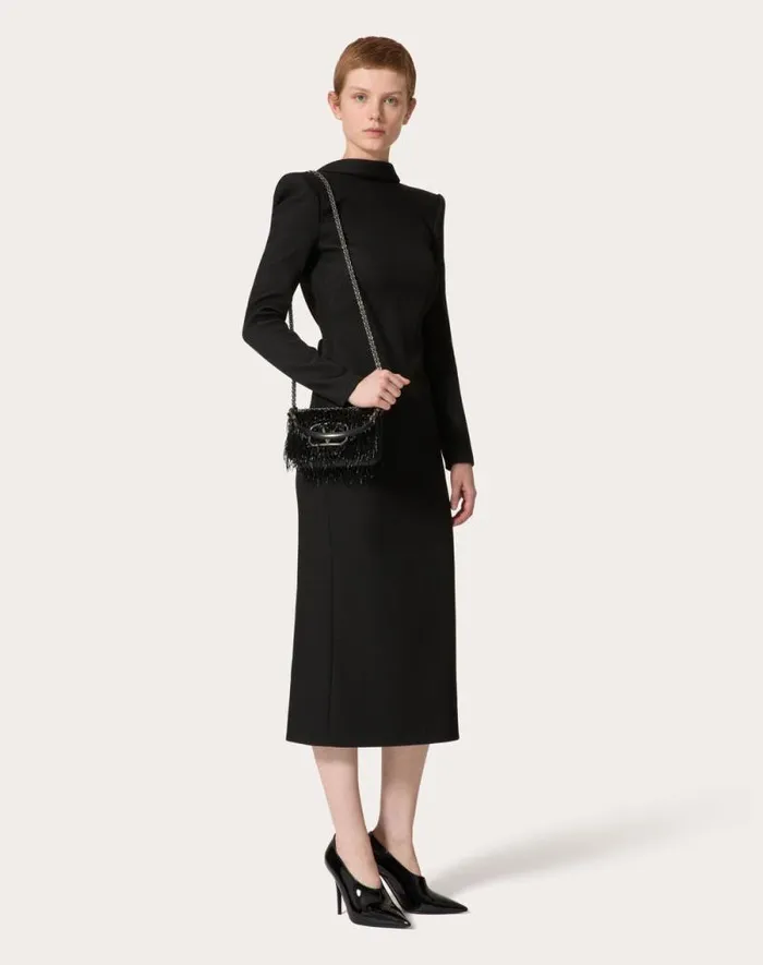 Valentino Shoulder Bags Woman Valentino Garavani Loc Small Embroidered Shoulder Bag For Woman In Black Black