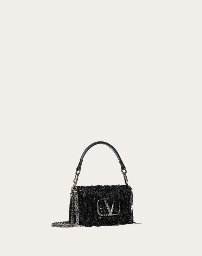Valentino Shoulder Bags Woman Valentino Garavani Loc Small Embroidered Shoulder Bag For Woman In Black Black