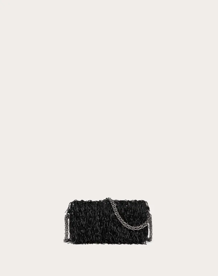 Valentino Shoulder Bags Woman Valentino Garavani Loc Small Embroidered Shoulder Bag For Woman In Black Black