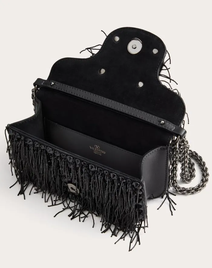 Valentino Shoulder Bags Woman Valentino Garavani Loc Small Embroidered Shoulder Bag For Woman In Black Black