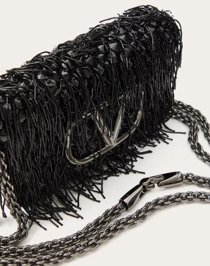 Valentino Shoulder Bags Woman Valentino Garavani Loc Small Embroidered Shoulder Bag For Woman In Black Black