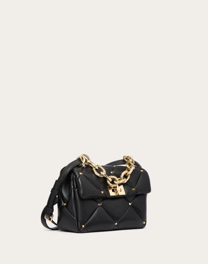 Valentino Shoulder Bags Woman Valentino Garavani Roman Stud Bag In Nappa Patchwork For Woman In Black Black