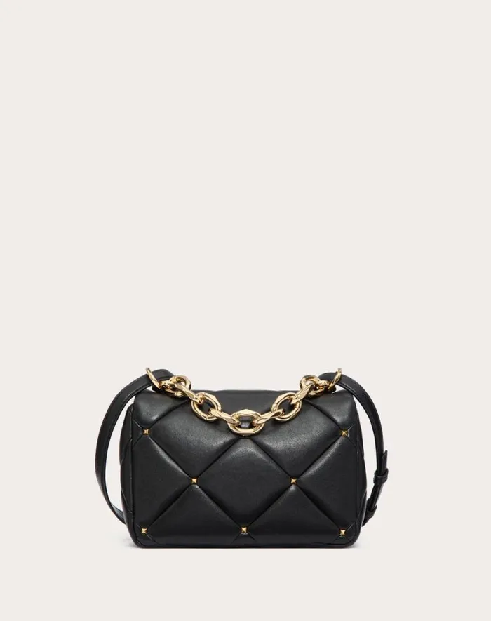 Valentino Shoulder Bags Woman Valentino Garavani Roman Stud Bag In Nappa Patchwork For Woman In Black Black